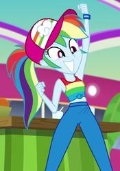 Size: 688x983 | Tagged: safe, screencap, rainbow dash, equestria girls, equestria girls specials, g4, my little pony equestria girls: better together, my little pony equestria girls: spring breakdown, armpits, baseball cap, cap, clothes, cropped, cute, dashabetes, female, geode of empathy, geode of fauna, geode of shielding, geode of sugar bombs, geode of super speed, geode of super strength, geode of telekinesis, hat, magical geodes, ponytail, sleeveless, solo, tank top