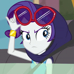 Size: 857x858 | Tagged: safe, screencap, rarity, equestria girls, equestria girls series, fomo, g4, spoiler:eqg series (season 2), bracelet, clothes, cropped, female, geode of shielding, jewelry, magical geodes, shawl, spying, sunglasses