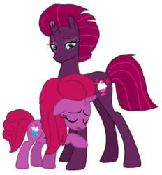 Size: 942x1015 | Tagged: safe, artist:徐詩珮, fizzlepop berrytwist, tempest shadow, oc, oc only, oc:betty pop, pony, unicorn, g4, my little pony: the movie, base used, broken horn, duo, duo female, eyes closed, female, horn, magical lesbian spawn, mare, mother and daughter, next generation, offspring, parent:glitter drops, parent:tempest shadow, parents:glittershadow, simple background, solo, transparent background