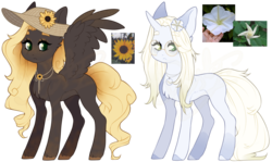 Size: 1920x1142 | Tagged: safe, artist:dustyonyx, oc, oc only, oc:moonflower, oc:sunflower (dusty-onyx), pegasus, pony, unicorn, female, glasses, hat, mare, simple background, transparent background