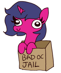 Size: 950x1150 | Tagged: safe, artist:threetwotwo32232, artist:tjpones edits, edit, oc, oc only, oc:fizzy pop, pony, unicorn, box, c:, colored, pony in a box, simple background, smiling, white background