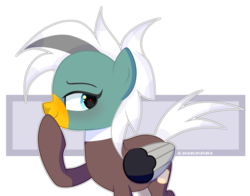 Size: 3500x2739 | Tagged: safe, artist:chikaari, oc, oc only, oc:duk, duck pony, pony, boop, heh, high res, quack, self-boop, smug, solo