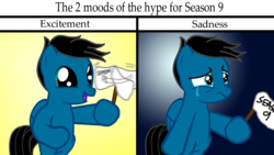 Size: 3840x2160 | Tagged: safe, artist:agkandphotomaker2000, oc, oc:pony video maker, pegasus, pony, g4, season 9, bipedal, crying, excited, flag, happy, high res, holding a flag, hype, meme, moods, open mouth, sad