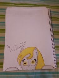 Size: 3072x4071 | Tagged: safe, artist:juani236, derpy hooves, pegasus, pony, g4, book, fourth wall, happy, irl, looking at you, photo, solo, traditional art