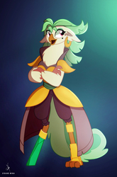 Size: 1778x2697 | Tagged: safe, artist:zidanemina, captain celaeno, g4, my little pony: the movie, amputee, celaenobetes, clothes, crossed arms, cute, female, missing accessory, peg leg, prosthetic leg, prosthetic limb, prosthetics, smiling, solo