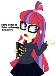 Size: 1100x1500 | Tagged: dead source, safe, artist:wubcakeva, moondancer, equestria girls, g4, book, clothes, dialogue, equestria girls-ified, female, glasses, simple background, solo, transparent background