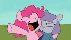 Size: 1920x1080 | Tagged: safe, artist:pinkiespresent, maud pie, pinkie pie, pony, g4, :t, bust, cute, diapinkes, dot eyes, duo, female, life is fun, open mouth, parody, sisters, song reference, theodd1sout