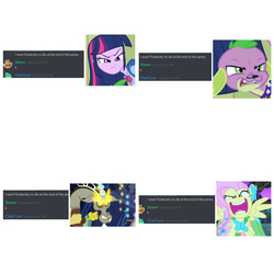Size: 1920x1920 | Tagged: safe, discord, fluttershy, spike, twilight sparkle, dog, equestria girls, g4, my little pony equestria girls, the best night ever, female, male, meme, spike the dog