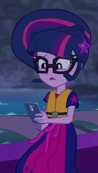 Size: 597x1052 | Tagged: safe, screencap, sci-twi, twilight sparkle, equestria girls, equestria girls specials, g4, my little pony equestria girls: better together, my little pony equestria girls: spring breakdown, cellphone, cropped, geode of telekinesis, lifejacket, magical geodes, phone, ponytail, smartphone