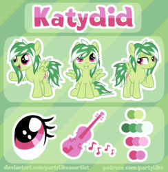 Size: 3000x3072 | Tagged: safe, artist:partypievt, oc, oc only, oc:katydid, pony, base used, commission, female, fiddle, filly, high res, patreon, reference sheet, solo