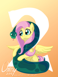 Size: 800x1064 | Tagged: safe, artist:omny87, fluttershy, pegasus, pony, snake, g4, 2, cute, female, looking at each other, mare, shyabetes, sitting, smiling, snek, spread wings, tongue out, wings