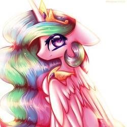 Size: 768x768 | Tagged: safe, artist:meaghanlroyal, princess celestia, alicorn, pony, g4, big eyes, chest fluff, colored pupils, crown, cute, cutelestia, female, floppy ears, jewelry, mare, profile, regalia, simple background, solo, white background