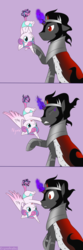 Size: 900x2700 | Tagged: safe, artist:enigmadoodles, king sombra, princess flurry heart, alicorn, pony, unicorn, g4, season 9, the beginning of the end, :p, baby, boop, comic, cute, diaper, duo, female, filly, flurrybetes, foal, glowing horn, hilarious in hindsight, horn, jewelry, magic, male, noseboop, pink background, purple background, raised hoof, redeemer, regalia, signature, silly, simple background, sitting, stallion, suspended, telekinesis, tongue out, ultimate battle, upside down