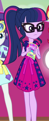 Size: 317x779 | Tagged: safe, screencap, rarity, sci-twi, sunset shimmer, twilight sparkle, equestria girls, equestria girls series, g4, spring breakdown, spoiler:eqg series (season 2), clothes, dress, female, glasses, legs, offscreen character, ponytail, solo focus
