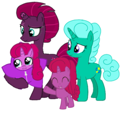 Size: 1116x1016 | Tagged: safe, artist:徐詩珮, fizzlepop berrytwist, glitter drops, tempest shadow, oc, oc:betty pop, oc:ehenk berrytwist, pony, unicorn, g4, baby, baby pony, base used, broken horn, eyes closed, family, female, filly, horn, lesbian, magical lesbian spawn, mare, mother and daughter, next generation, offspring, parent:glitter drops, parent:tempest shadow, parents:glittershadow, ship:glittershadow, shipping, siblings, simple background, sisters, transparent background
