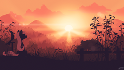Size: 2880x1620 | Tagged: safe, artist:simonk0, fluttershy, bird, pegasus, pony, g4, crepuscular rays, female, lens flare, looking away, mountain, outdoors, scenery, scenery porn, silhouette, sitting, solo, sun, sunrise, wallpaper