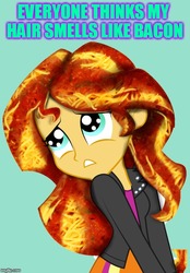 Size: 500x717 | Tagged: safe, sunset shimmer, equestria girls, g4, bacon hair, food, pasta, photomanipulation