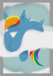Size: 1931x2758 | Tagged: safe, artist:tiviyl, rainbow dash, pegasus, pony, g4, cloud, cute, female, simple background, sleeping, solo
