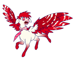 Size: 1247x1001 | Tagged: safe, artist:vocaloidenthusiast, oc, oc only, oc:bloodshot, pegasus, pony, accessory, clothes, floppy ears, gradient, gradient markings, large wings, male, markings, necktie, open mouth, red, running, screaming, shock, shout, simple background, solo, spread wings, stallion, standing, surprised, transparent background, two toned wings, white, wing markings, wings, yelling