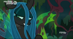 Size: 1667x892 | Tagged: safe, screencap, queen chrysalis, changeling, changeling queen, g4, the beginning of the end, crazylis, female, solo