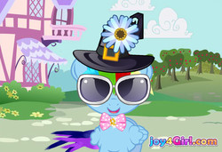 Size: 700x480 | Tagged: safe, editor:undeadponysoldier, rainbow dash, pony, g4, bowtie, flash game, flower, hat, joy4girl.com, my little pony hair salon, sunglasses, witch hat