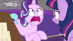 Size: 1938x1085 | Tagged: safe, screencap, starlight glimmer, twilight sparkle, alicorn, pony, unicorn, g4, my little pony: friendship is magic, the beginning of the end, cropped, duo, faic, female, floppy ears, mare, screaming, twilight sparkle (alicorn)