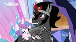 Size: 900x500 | Tagged: safe, screencap, king sombra, princess flurry heart, alicorn, pony, unicorn, g4, the beginning of the end, animated, boop, do not want, duo, female, filly, foal, gif, loop, male, moral event horizon, non-consensual booping, stallion