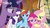 Size: 1920x1080 | Tagged: safe, screencap, applejack, fluttershy, pinkie pie, rainbow dash, rarity, twilight sparkle, alicorn, earth pony, pegasus, pony, unicorn, g4, my little pony: friendship is magic, the beginning of the end, discovery family logo, female, mane six, mare, orange sky, ponyville, twilight sparkle (alicorn)