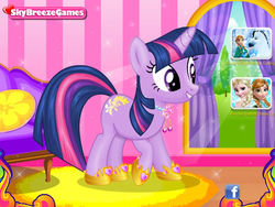 Size: 800x600 | Tagged: source needed, safe, editor:undeadponysoldier, twilight sparkle, pony, g4, anna, anna (frozen), clothes, elsa, facebook, flash game, frozen (movie), shoes, skybreezegames.com