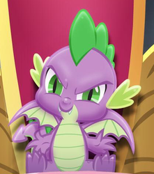 Size: 419x473 | Tagged: safe, spike, dragon, g4, season 9, claws, cropped, evil grin, evil spike, fangs, grin, king spike, looking at you, male, s9 throne series, sitting, smiling, solo, spread toes, spread wings, tail, toes, underfoot, winged spike, wings