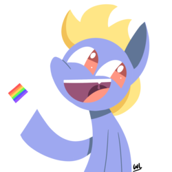 Size: 1600x1600 | Tagged: safe, artist:whitelie, oc, oc only, earth pony, pony, chibi, colored pupils, earth pony oc, flag, gay pride flag, lgbt flag, lineless, male, open mouth, pride, pride flag, signature, simple background, smiling, solo, stallion, transparent background