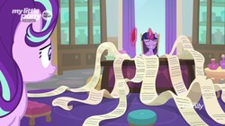 Size: 1920x1080 | Tagged: safe, screencap, starlight glimmer, twilight sparkle, alicorn, pony, unicorn, g4, the beginning of the end, concerned, discovery family logo, duo, female, magic, magic aura, mare, telekinesis, twilight sparkle (alicorn), twilight's office