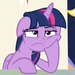 Size: 364x364 | Tagged: safe, screencap, twilight sparkle, alicorn, pony, the beginning of the end, annoyed, bored, cheek squish, cropped, depressed, female, floppy ears, friendship throne, hoof on cheek, mare, reaction image, sitting, solo, squishy cheeks, throne, twilight sparkle (alicorn), twilight sparkle is not amused, twilight's castle, unamused