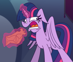 Size: 1476x1265 | Tagged: safe, artist:cowsrtasty, twilight sparkle, alicorn, pony, g4, the beginning of the end, female, hyperventilating, magic, panic, paper bag, solo, twilight sparkle (alicorn), twilighting