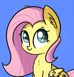 Size: 2192x2262 | Tagged: safe, artist:artiks, fluttershy, pegasus, pony, g4, bust, chest fluff, cute, female, folded wings, high res, looking at you, mare, portrait, shyabetes, simple background, smiling, solo, three quarter view, wings