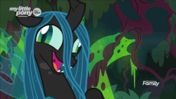 Size: 864x486 | Tagged: safe, edit, edited screencap, screencap, queen chrysalis, changeling, changeling queen, pony, g4, the beginning of the end, adoracreepy, animated, breakdown, crazy eyes, crazy face, crazylis, creepy, cute, cutealis, derp, discovery family logo, dork, dorkalis, faic, fangs, female, gif, insanity, laughing, loop, majestic as fuck, maniacal laugh, mare, open mouth, out of context, silly, silly pony, solo, spread wings, wide eyes, wings