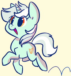 Size: 371x399 | Tagged: artist needed, safe, lyra heartstrings, pony, unicorn, g4, cute, drawing, eye clipping through hair, female, lyrabetes, open mouth, simple background, solo, yellow background