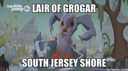 Size: 600x337 | Tagged: safe, edit, edited screencap, screencap, g4, the beginning of the end, aqua teen hunger force, evil lair, grogar's lair, impact font, lair, no pony