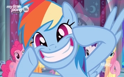 Size: 1701x1062 | Tagged: safe, screencap, rainbow dash, pony, g4, the beginning of the end, cute, dashabetes, female, mare, rainbow dash is best facemaker, rainbowsnap, solo