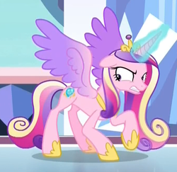 Size: 679x661 | Tagged: safe, screencap, princess cadance, alicorn, pony, g4, the beginning of the end, angry, badass, badass adorable, colored wings, concave belly, cropped, crown, cute, cutedance, female, fighting stance, glowing horn, gradient wings, gritted teeth, hoof shoes, horn, jewelry, magic, magic aura, mare, multicolored wings, peytral, princess shoes, raised hoof, regalia, slender, solo, spread wings, thin, wings