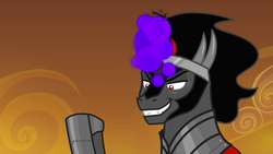 Size: 1366x768 | Tagged: safe, edit, edited screencap, screencap, king sombra, pony, g4, the beginning of the end, dark magic, magic, male, meme template, smiling, solo, stallion, template