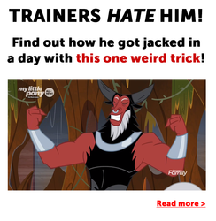 Size: 752x770 | Tagged: safe, edit, edited screencap, screencap, lord tirek, centaur, g4, the beginning of the end, clickbait, dermatologists hate her, discovery family logo, male, meme, solo, trainers hate him