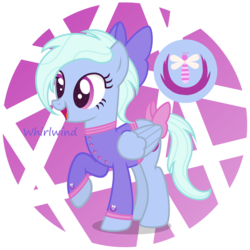 Size: 3080x3080 | Tagged: safe, artist:razorbladetheunicron, fleetfoot, flitter, oc, oc only, pegasus, pony, lateverse, g4, alternate universe, base used, bow, clothes, cutie mark, female, fusion, hair bow, high res, jacket, mare, show accurate, simple background, solo, transparent background
