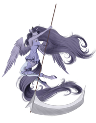 Size: 2200x2800 | Tagged: safe, artist:skitsroom, princess luna, alicorn, anthro, g4, clothes, dress, female, high res, scythe, simple background, solo, white background