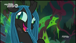Size: 1280x720 | Tagged: safe, screencap, queen chrysalis, changeling, changeling queen, pony, g4, the beginning of the end, crazylis, derp, female, funny face, loser, solo