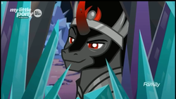 Size: 1280x720 | Tagged: safe, screencap, king sombra, pony, unicorn, g4, the beginning of the end, crystal, cute, discovery family logo, male, pure unfiltered evil, smug, solo, sombradorable, stallion