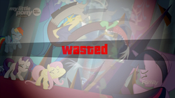 Size: 1920x1080 | Tagged: safe, edit, edited screencap, screencap, applejack, discord, fluttershy, pinkie pie, rainbow dash, rarity, twilight sparkle, alicorn, draconequus, pony, g4, the beginning of the end, female, magic, male, mare, throne, twilight sparkle (alicorn), wasted