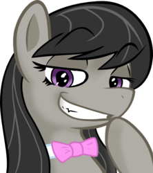 Size: 525x590 | Tagged: safe, artist:reiduran, edit, octavia melody, pony, g4, bust, eyebrows, female, hoof on chin, looking at you, mare, necktie, raised eyebrow, reaction image, simple background, smiling, smug, solo, transparent background