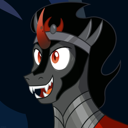 Size: 2000x2000 | Tagged: safe, artist:bittaluck, king sombra, pony, unicorn, g4, bust, curved horn, fangs, high res, horn, male, open mouth, portrait, slit pupils, solo
