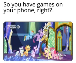 Size: 2112x1728 | Tagged: safe, edit, edited screencap, screencap, applejack, discord, fluttershy, pinkie pie, rainbow dash, rarity, spike, starlight glimmer, twilight sparkle, alicorn, dragon, pony, g4, the beginning of the end, caption, cutie map, image macro, meme, text, twilight sparkle (alicorn), winged spike, wings